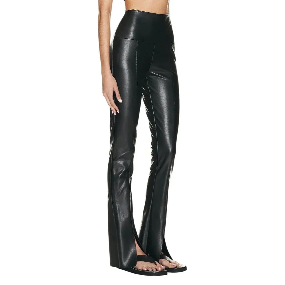 Norma Kamali Black High-Waist Faux Leather Split-Leg Leggings - Picture 2 of 16